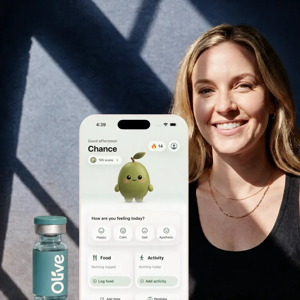 Olive member with the app and her compounded GLP‑1 vial