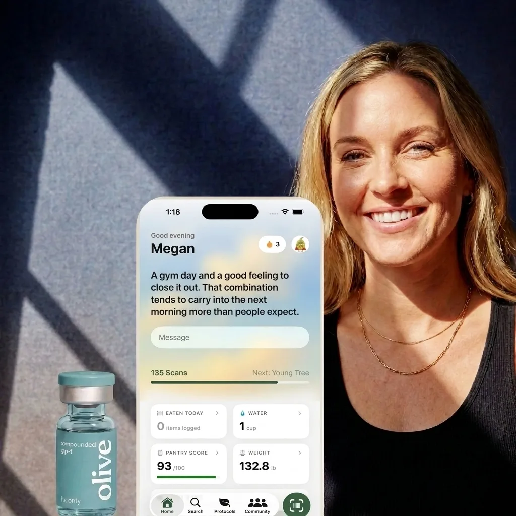 Olive member with the app and her compounded GLP‑1 vial
