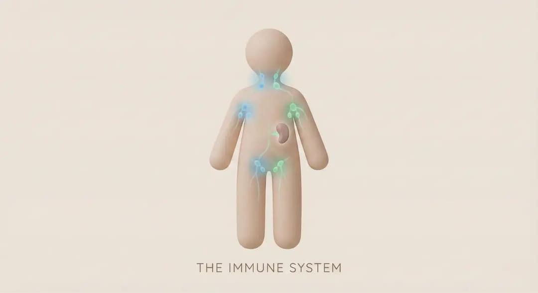 Illustration showing key parts of the immune system