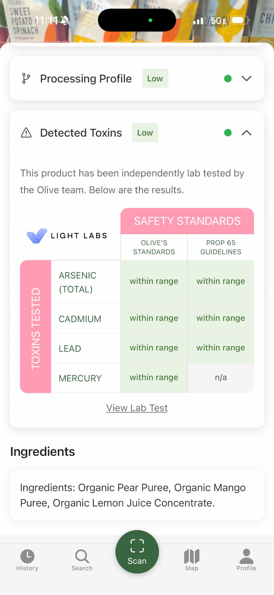 Olive app data screenshot